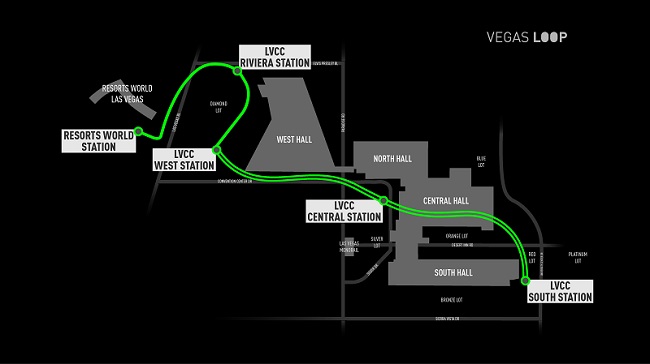 Map of LVCC Loop stations and stops around the Las Vegas Convention Center