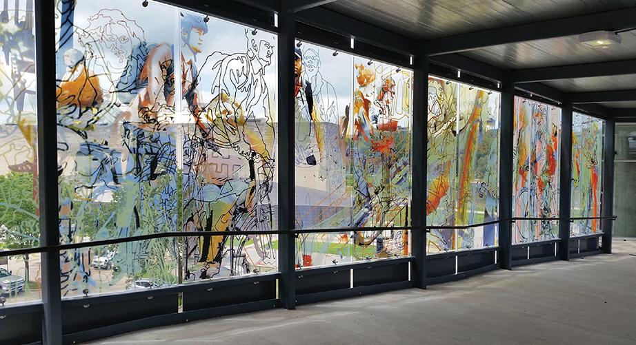 image of decorative glass panels and black hardware