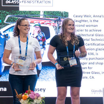 Anna Weir and Casey Weir, mother and daughter glaziers, receive award