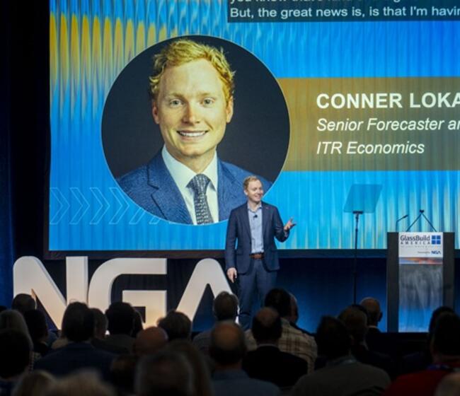 Connor Lokar presenting at GlassBuild 2026