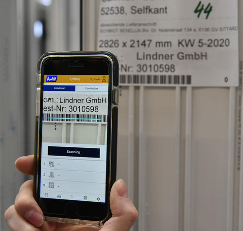 App for fenestration manufacturing displayed on phone