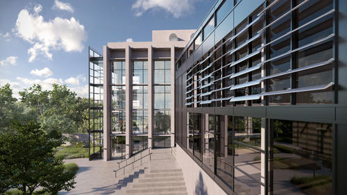 building facade with sunshade
