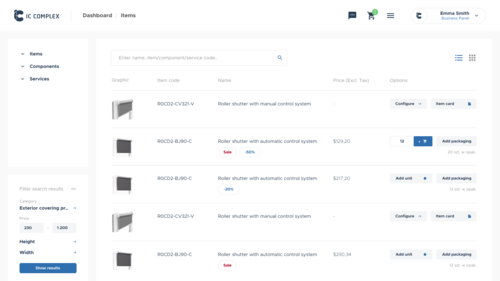 fenestration products displayed in online store